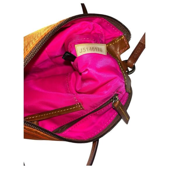 Dooney Bourke Purse Crossbody Orange Brown Embroidered Logo Boho Classic Preppy - Picture 8 of 16